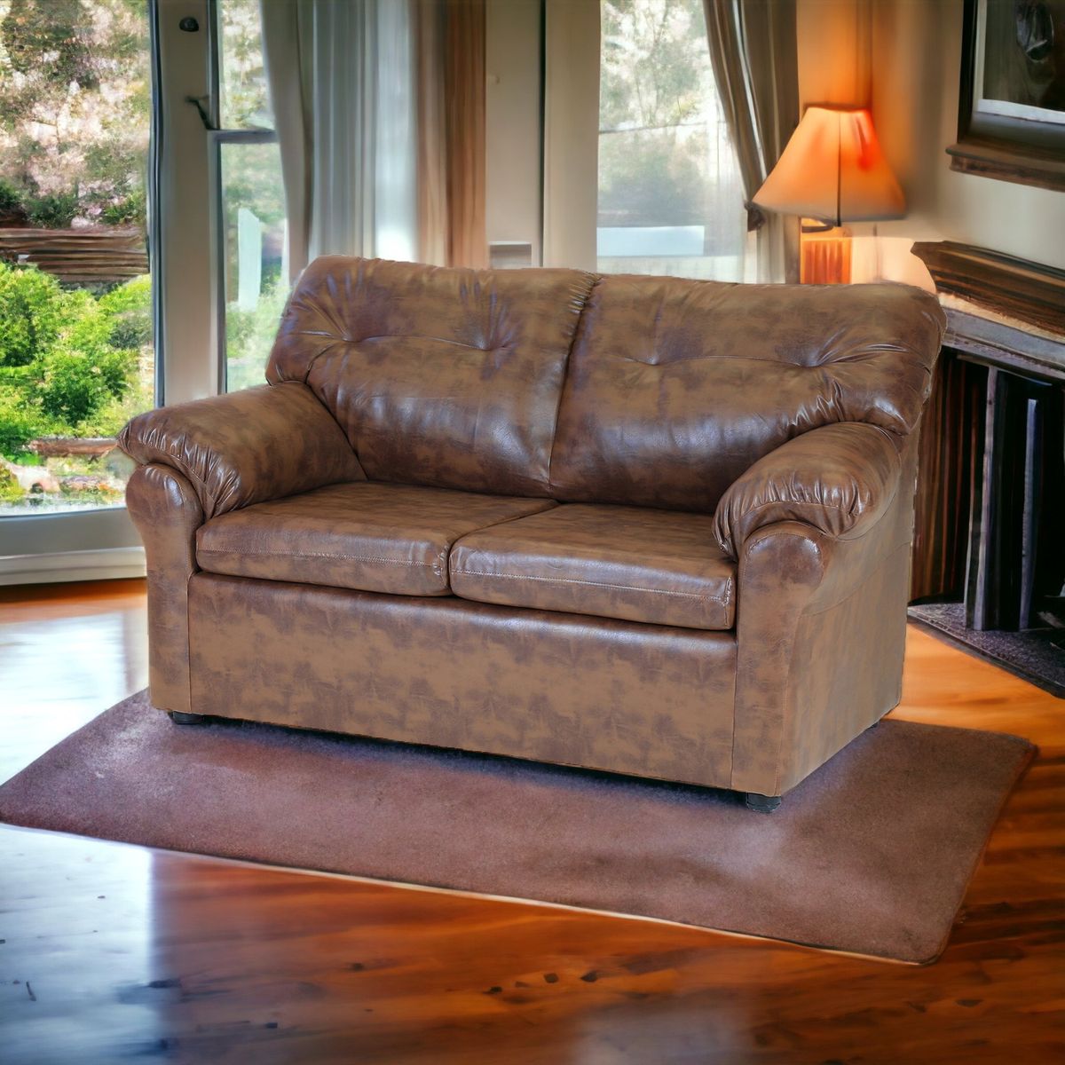 MUEBLES AMERICA - Sofá América 2 Cuerpos Cuero Sintético Caramelo