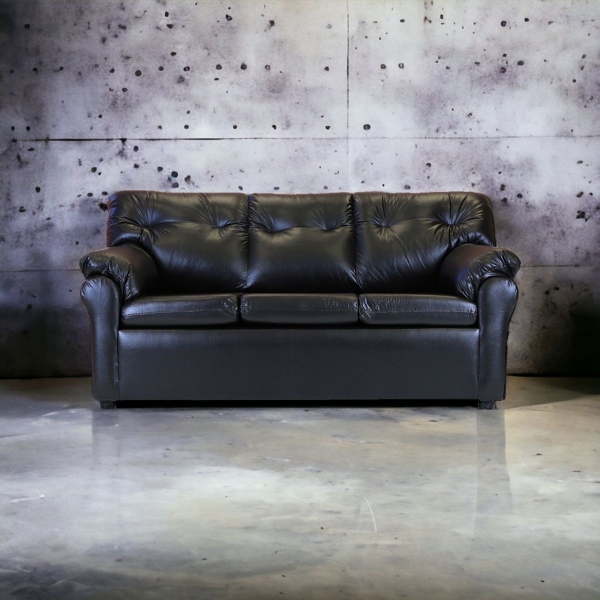 MUEBLES AMERICA - Sofá América 3 Cuerpos Cuero Sintético Negro