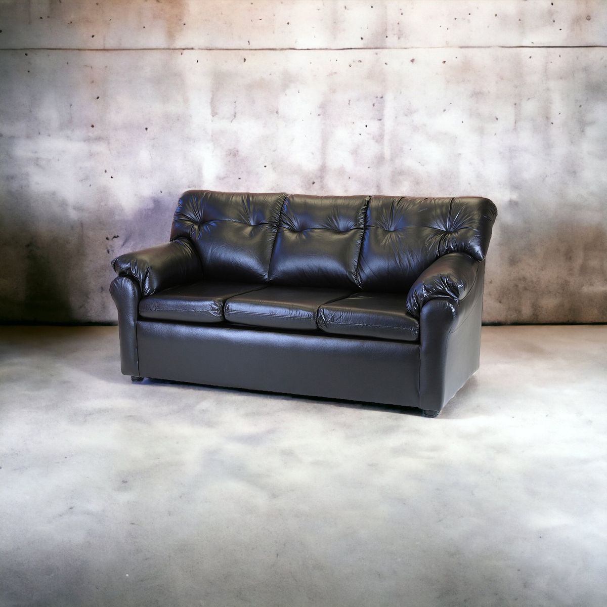 MUEBLES AMERICA - Sofá América 3 Cuerpos Cuero Sintético Negro