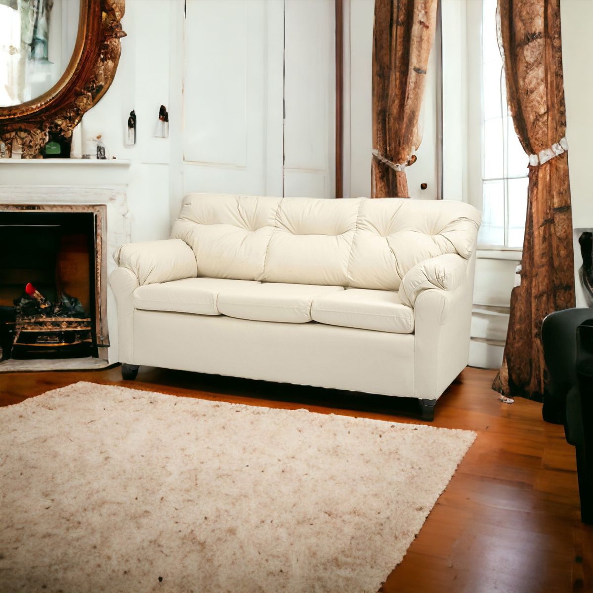 MUEBLES AMERICA - Sofá América 3 Cuerpos Cuero Sintético Beige