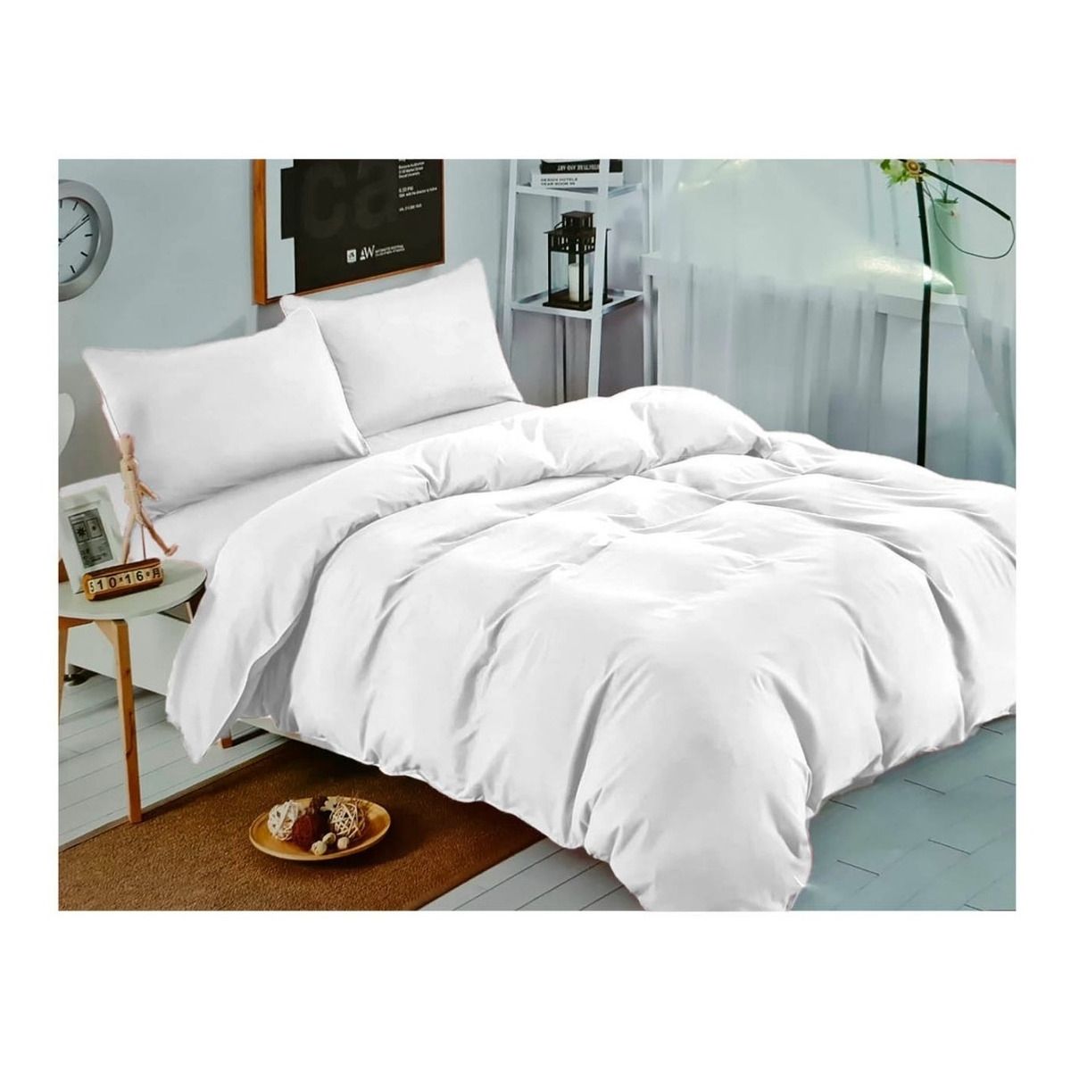 GENERICO - Juego De Sabanas Unicolor Blancas 1.5 Plazas 144 Hilos