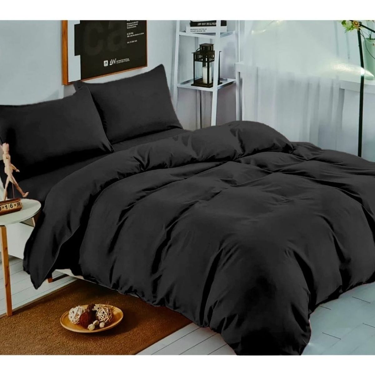 GENERICO - Juego De Sabanas Unicolor Negras 2.0 Plazas (Queen) 144 Hilos