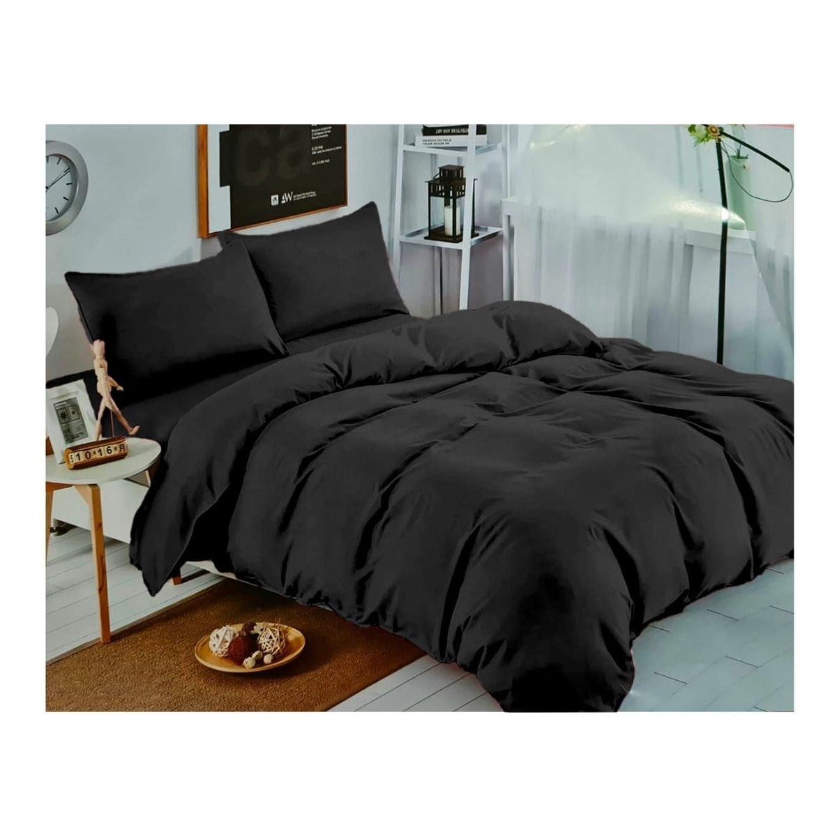 GENERICO - Juego De Sabanas Unicolor Negras 2.0 Plazas (Queen) 144 Hilos