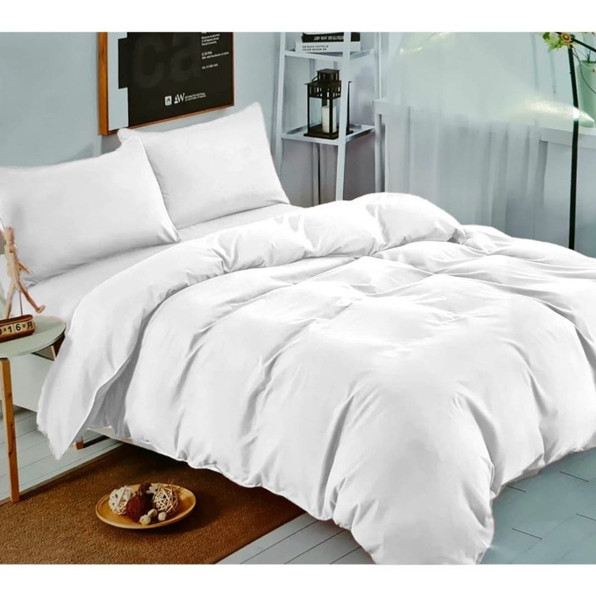 GENERICO - Juego De Sabanas Unicolor Blancas 1.5 Plazas