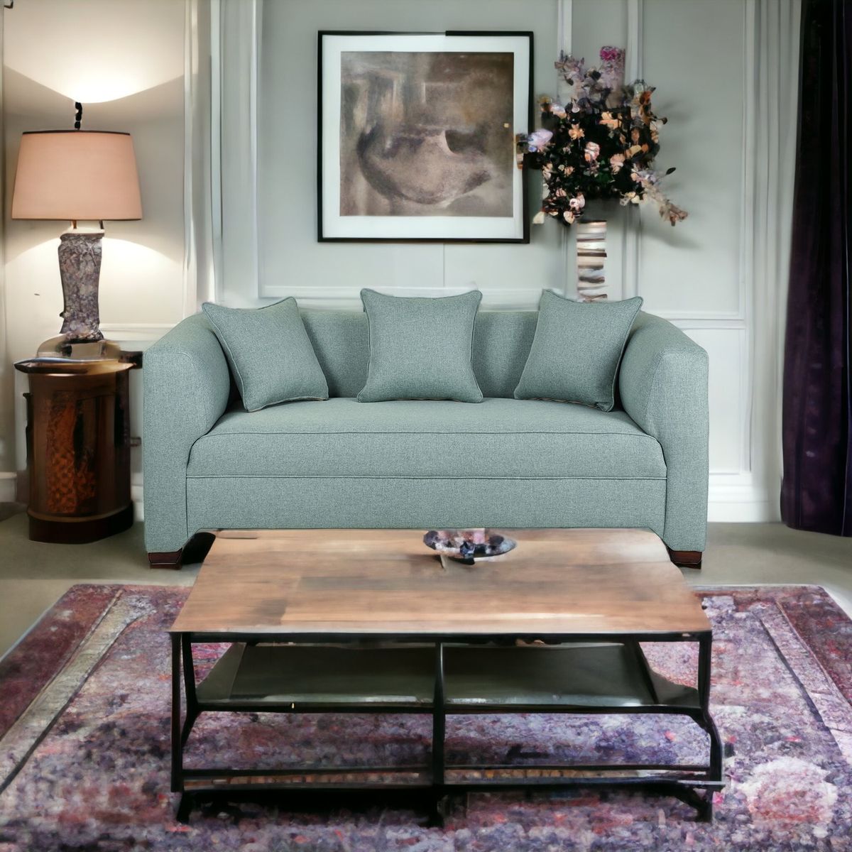 MUEBLES AMERICA - Sofá Metropolitan 3 Cuerpos Lino Verde Agua