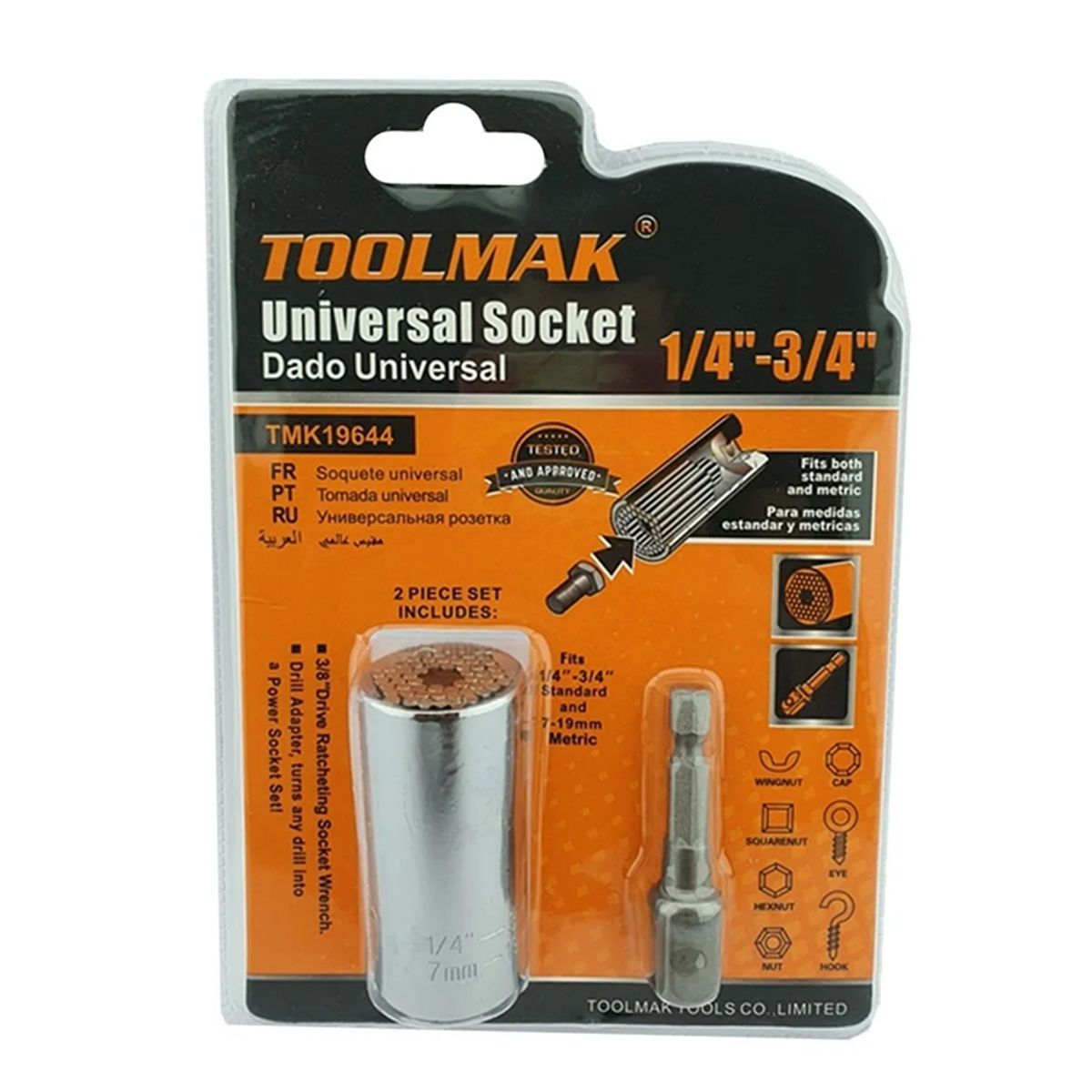 GENERICO - Dado Universal De 7 - 19 Mm + Adaptador Para Taladro Toolmak