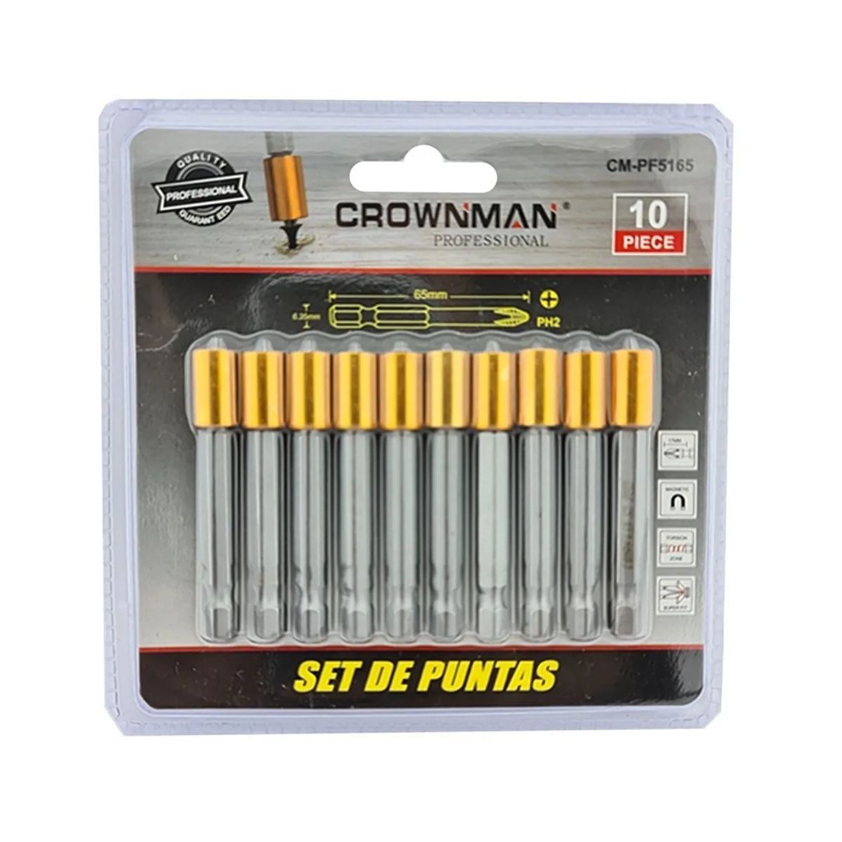 GENERICO - Juego 10 Puntas Phillips Hexagonal Magnetico Crownman