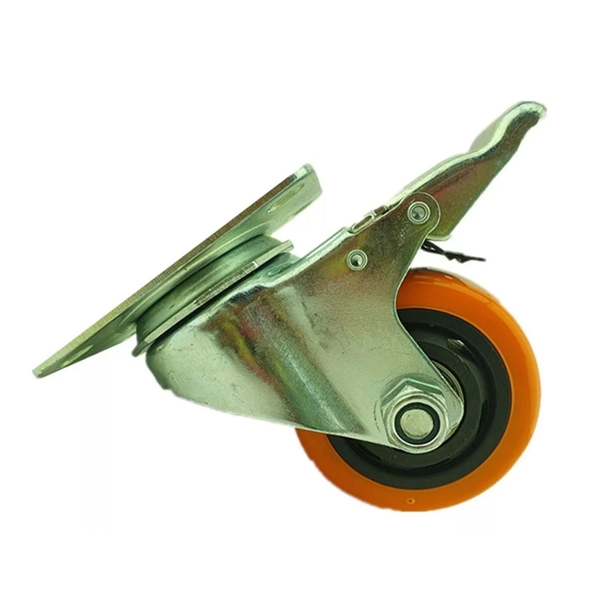 GENERICO - Rueda Naranja Con Freno Giratoria 3 Pulgadas