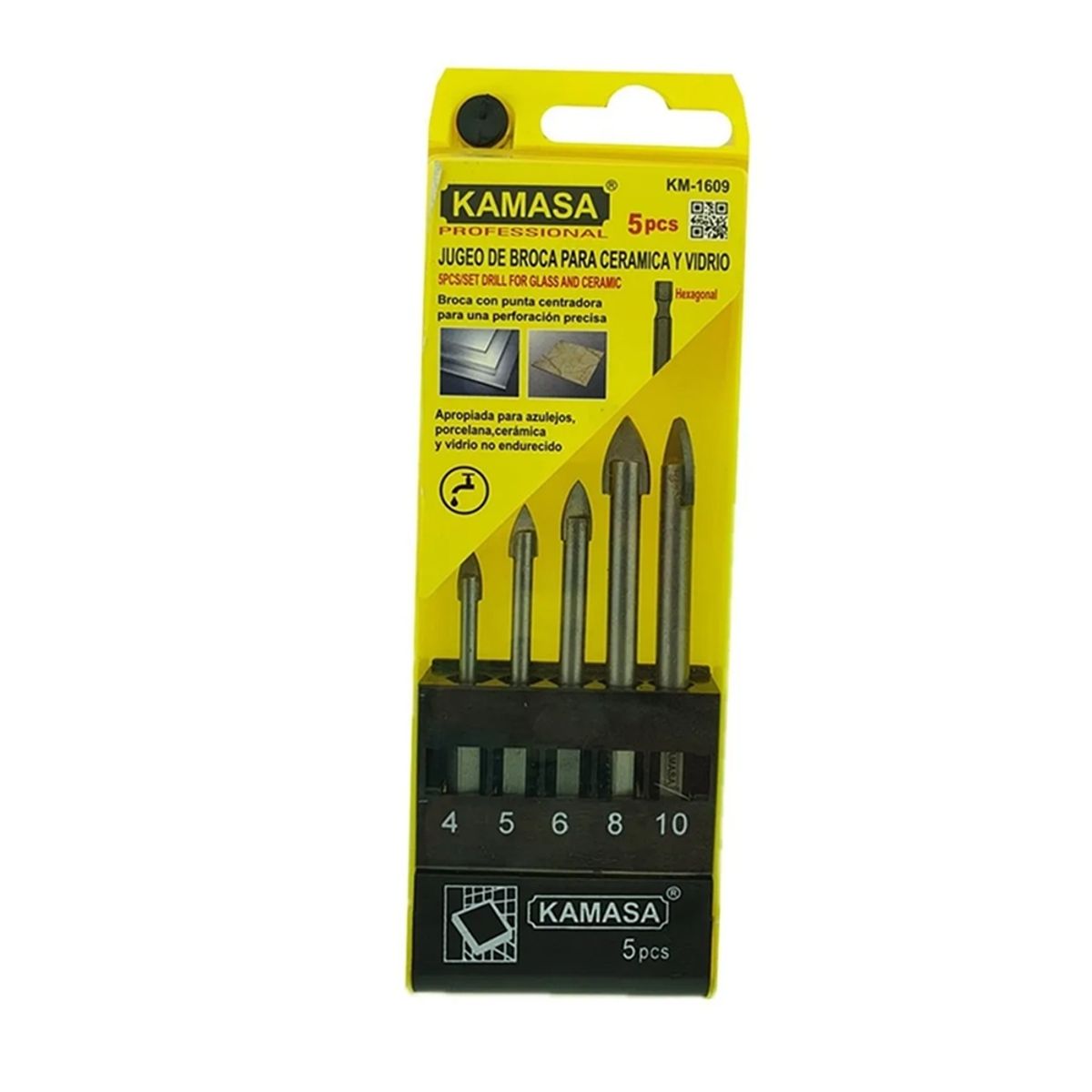 KAMASA - Jgo Kit Set Brocas Para Cerámica Y Vidrio 5 Pcs Hexagonales