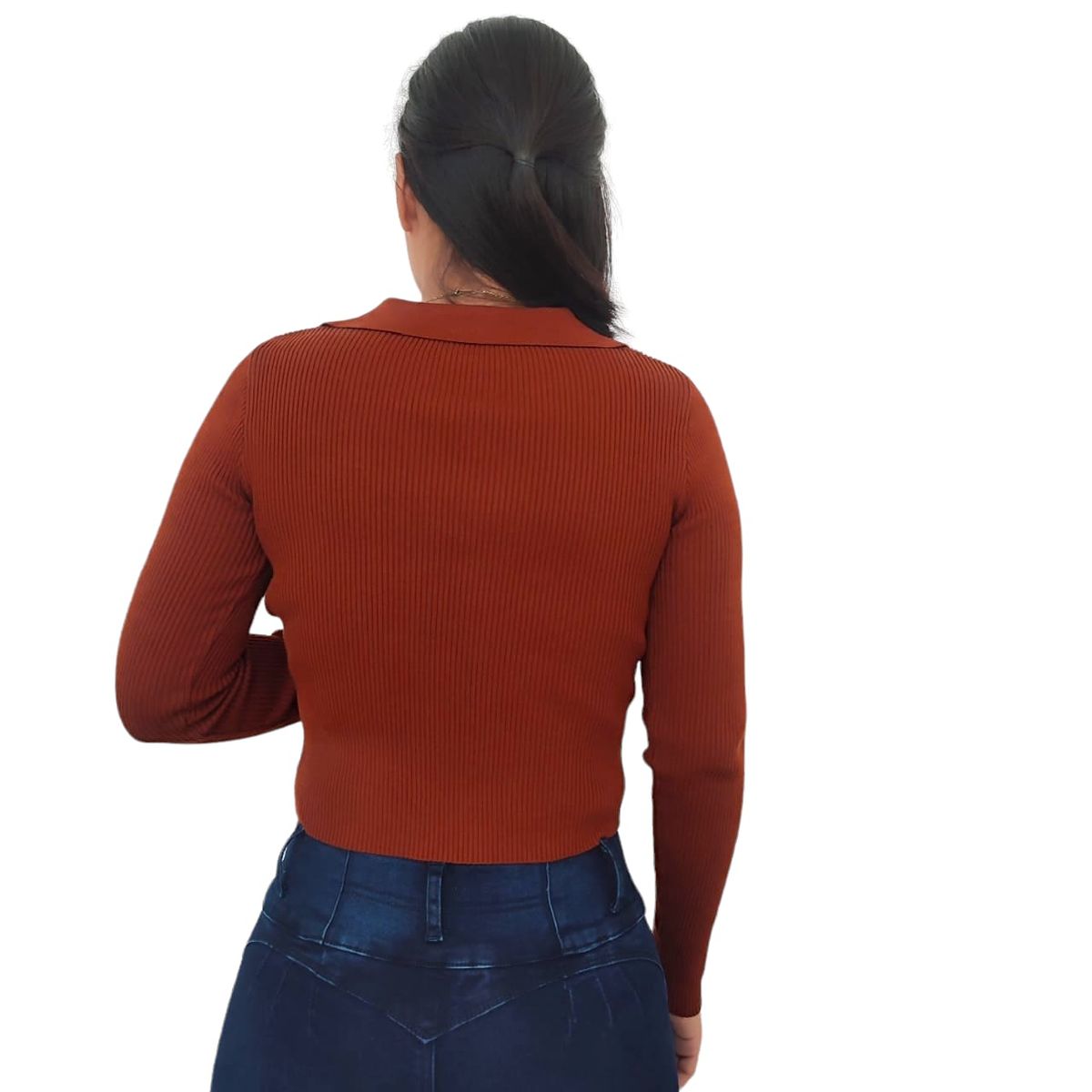CONTIGO - Crop Top Manga Larga Cuello Pique Polo Mujer