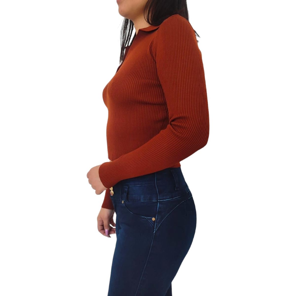 CONTIGO - Crop Top Manga Larga Cuello Pique Polo Mujer