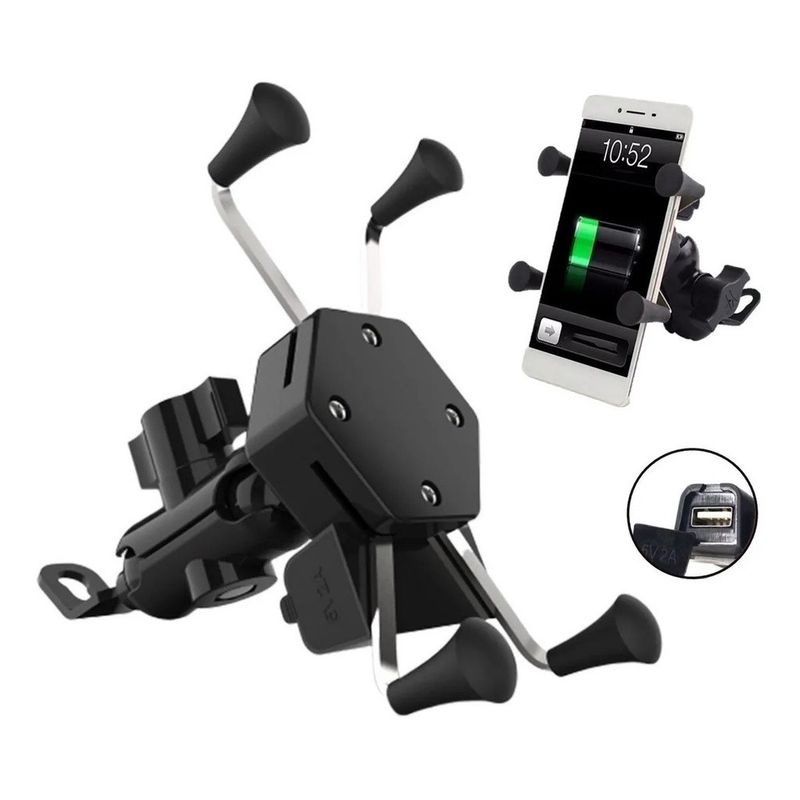 GENERICO - Porta Celular Para Moto Soporte Tipo X Con Cargador Usb