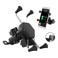GENERICO - Porta Celular Para Moto Soporte Tipo X Con Cargador Usb