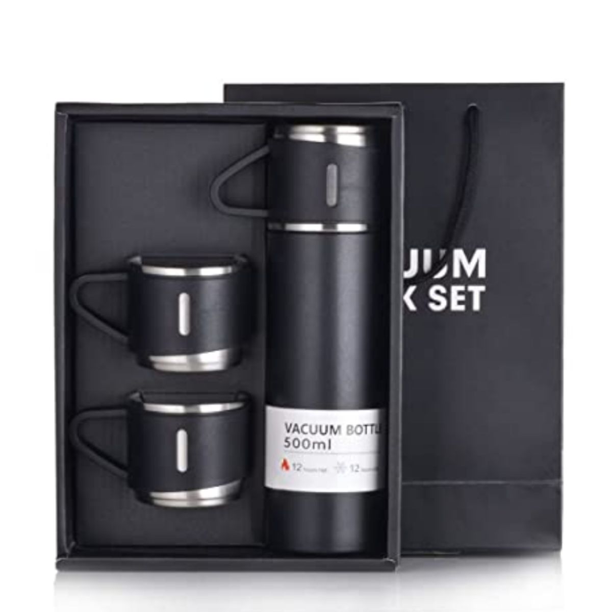 GENERICO - Termo Vaso Térmico Acero Inoxidable - 500ml + 2 Tazas Tapa