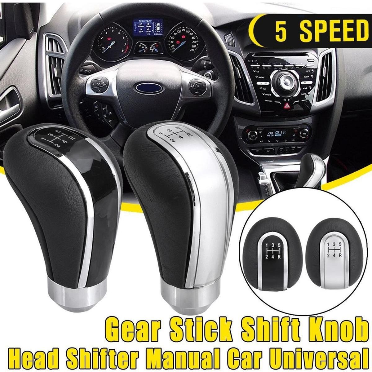 GENERICO - Pomo Palanca De Cambio Universal Eco Cuero 5TA Centro Negro