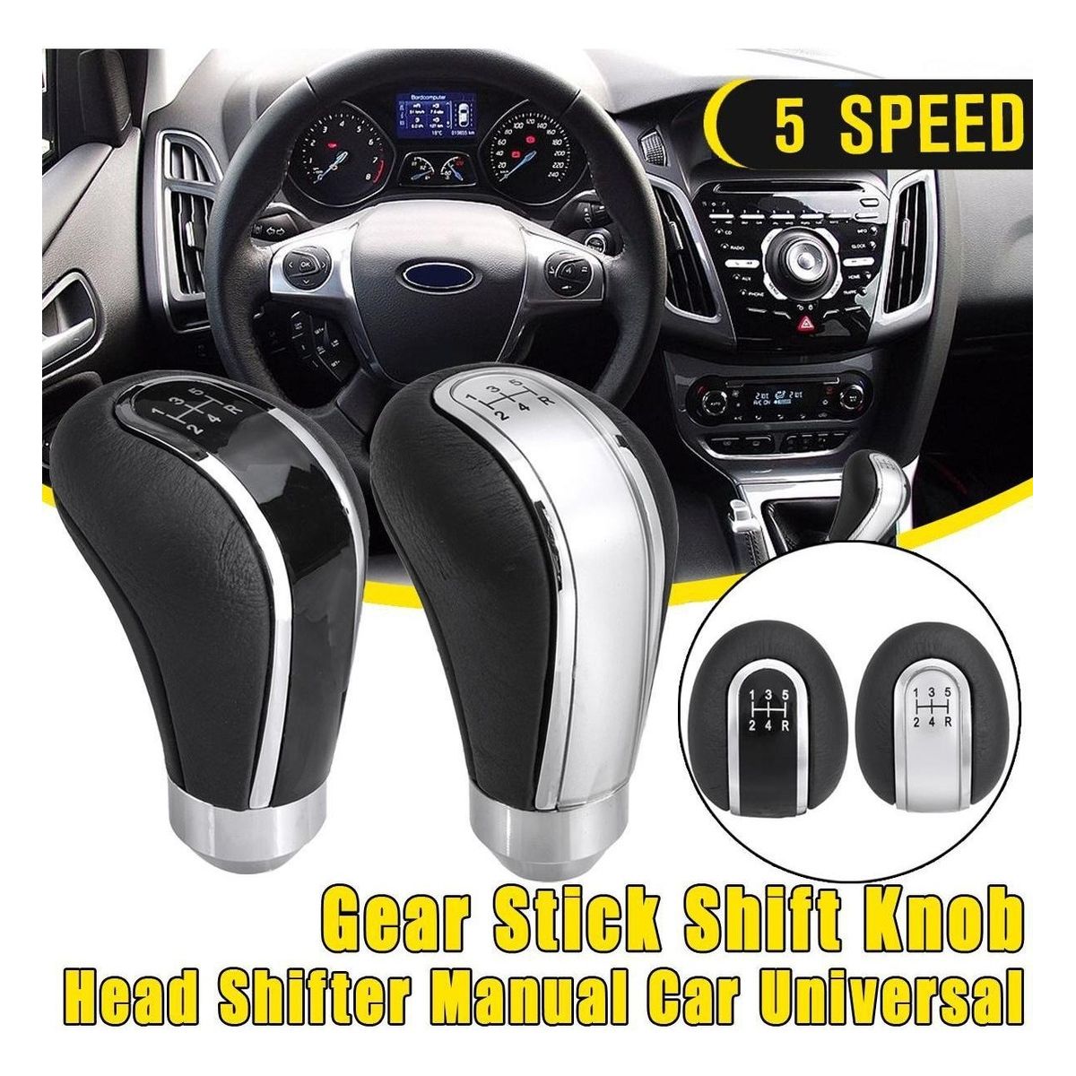 GENERICO - Pomo Palanca De Cambio Universal Eco Cuero 5TA Centro Negro