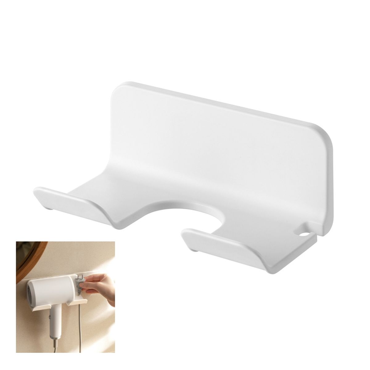 GENERICO - Soporte Porta Secador De Pelo Adhesivo Sin Perforar Blanco