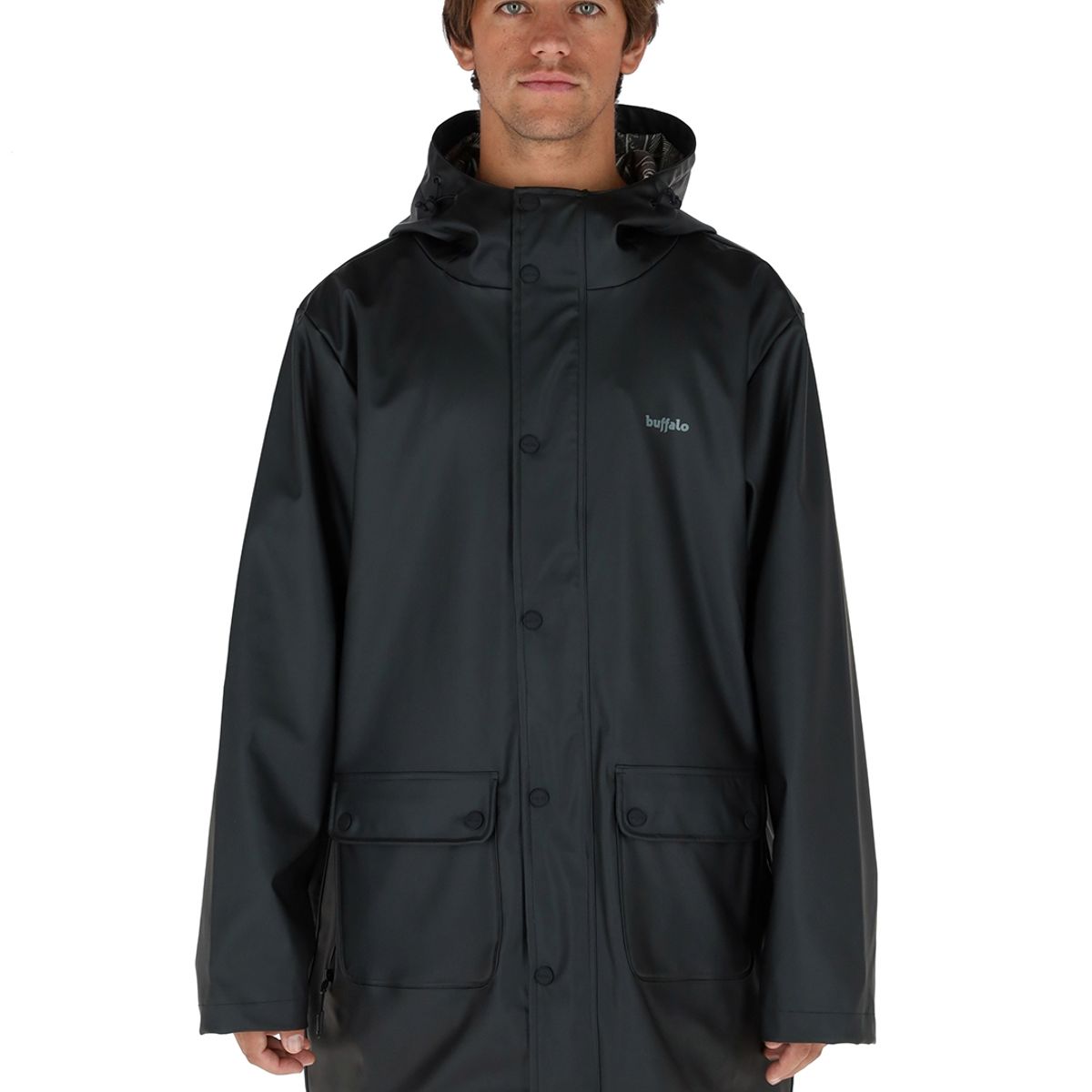 BUFFALO CHILE - Impermeable Raincoat Negro Mate Hombre