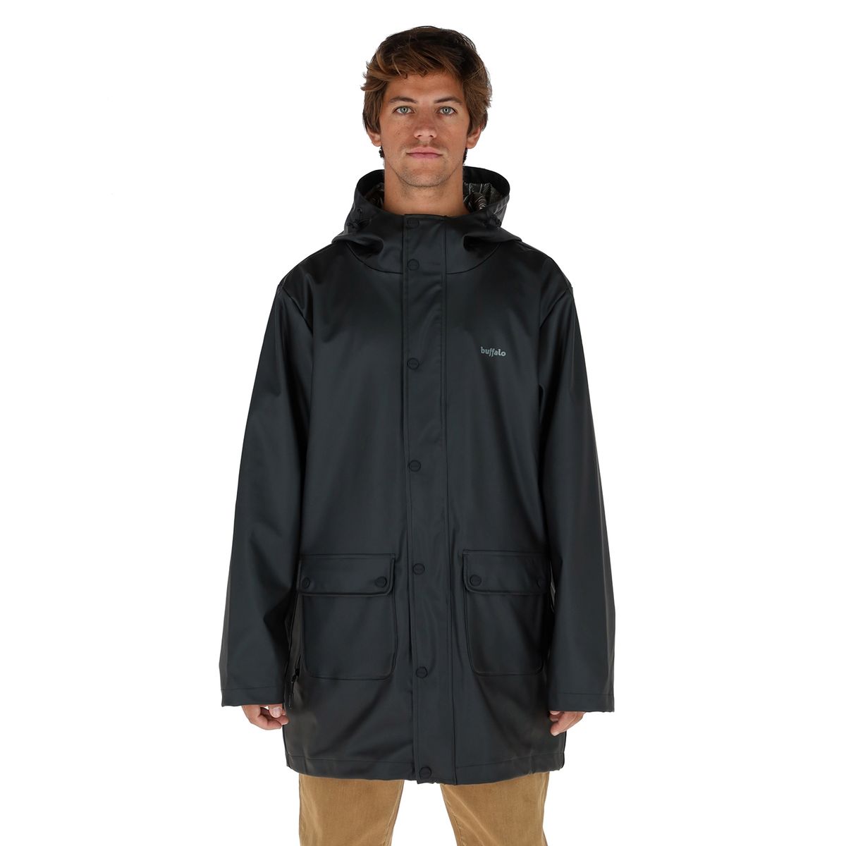 BUFFALO CHILE - Impermeable Raincoat Negro Mate Hombre