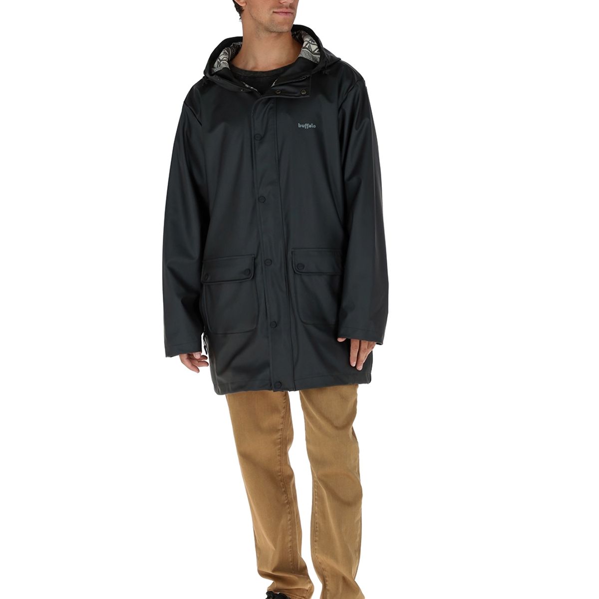 BUFFALO CHILE - Impermeable Raincoat Negro Mate Hombre