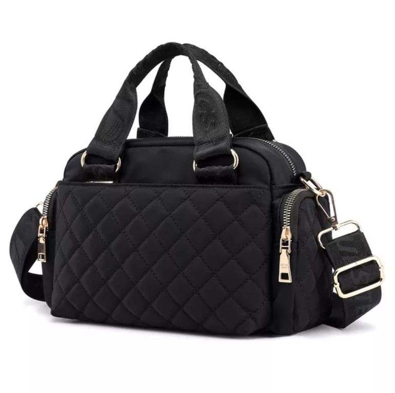 Bolso Cruzado Mujer Acolchado Bandolera y Mano Multiples Bolsillos Uso Diario Negro TALLA UNICA
