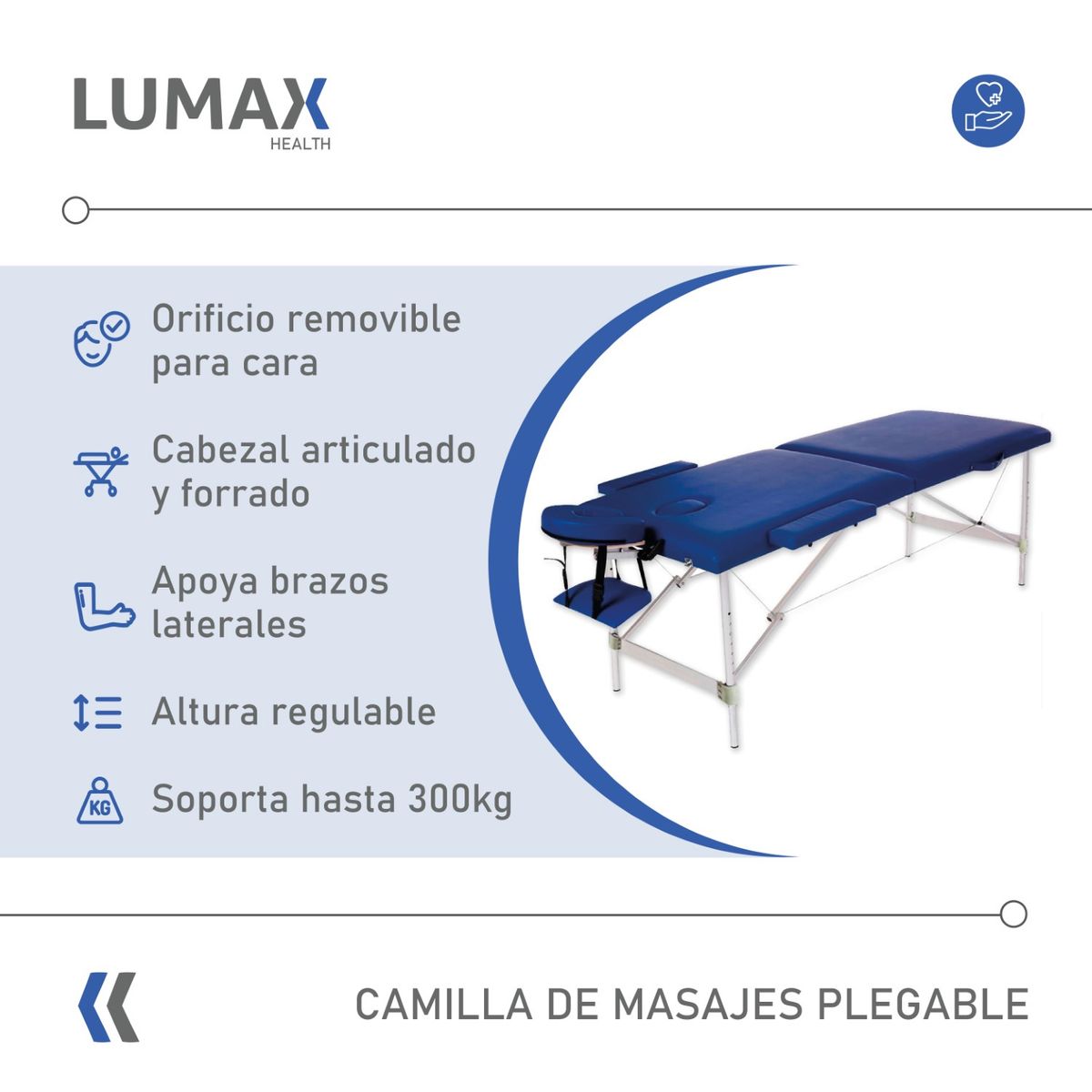 LUMAX - Camilla de Masajes de Aluminio Azul
