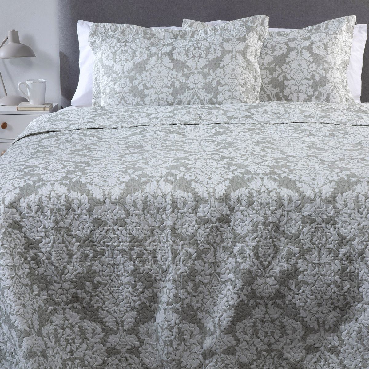 ZAHR - CUBRECAMA ESTAMPADO GRIS 2 PLAZAS