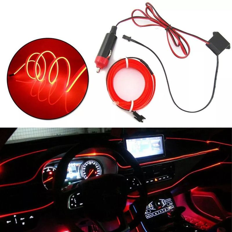 GENERICO - Hilo Neon Decorativo Luz Led 5Mt Interior Auto Tuning ROJO