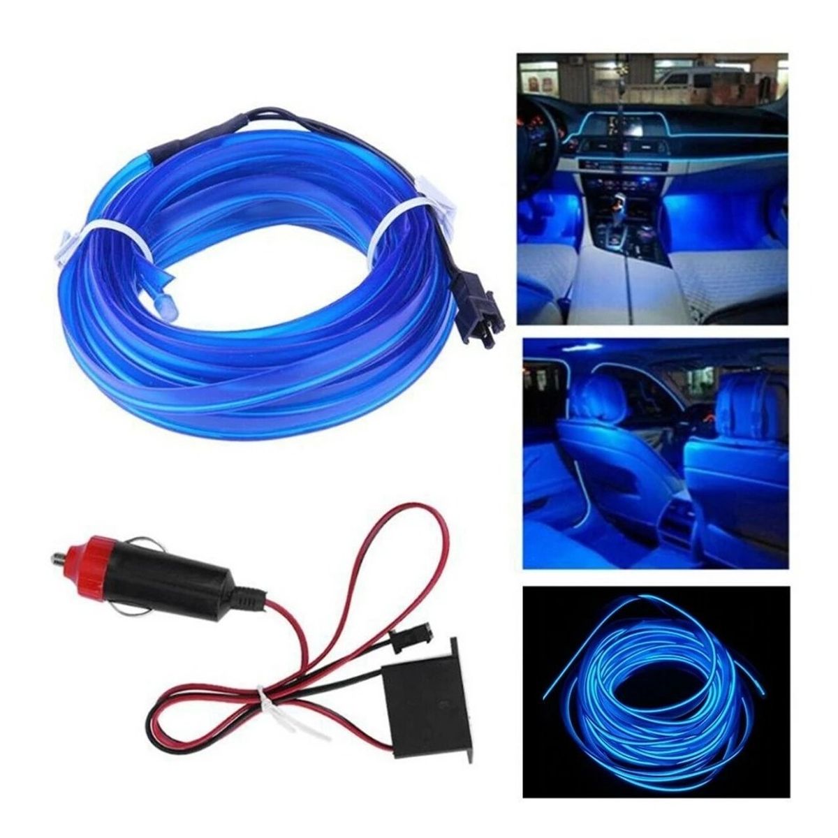 GENERICO - Hilo Neon Decorativo Luz Led 3Mt Interior Auto Tuning BLUE