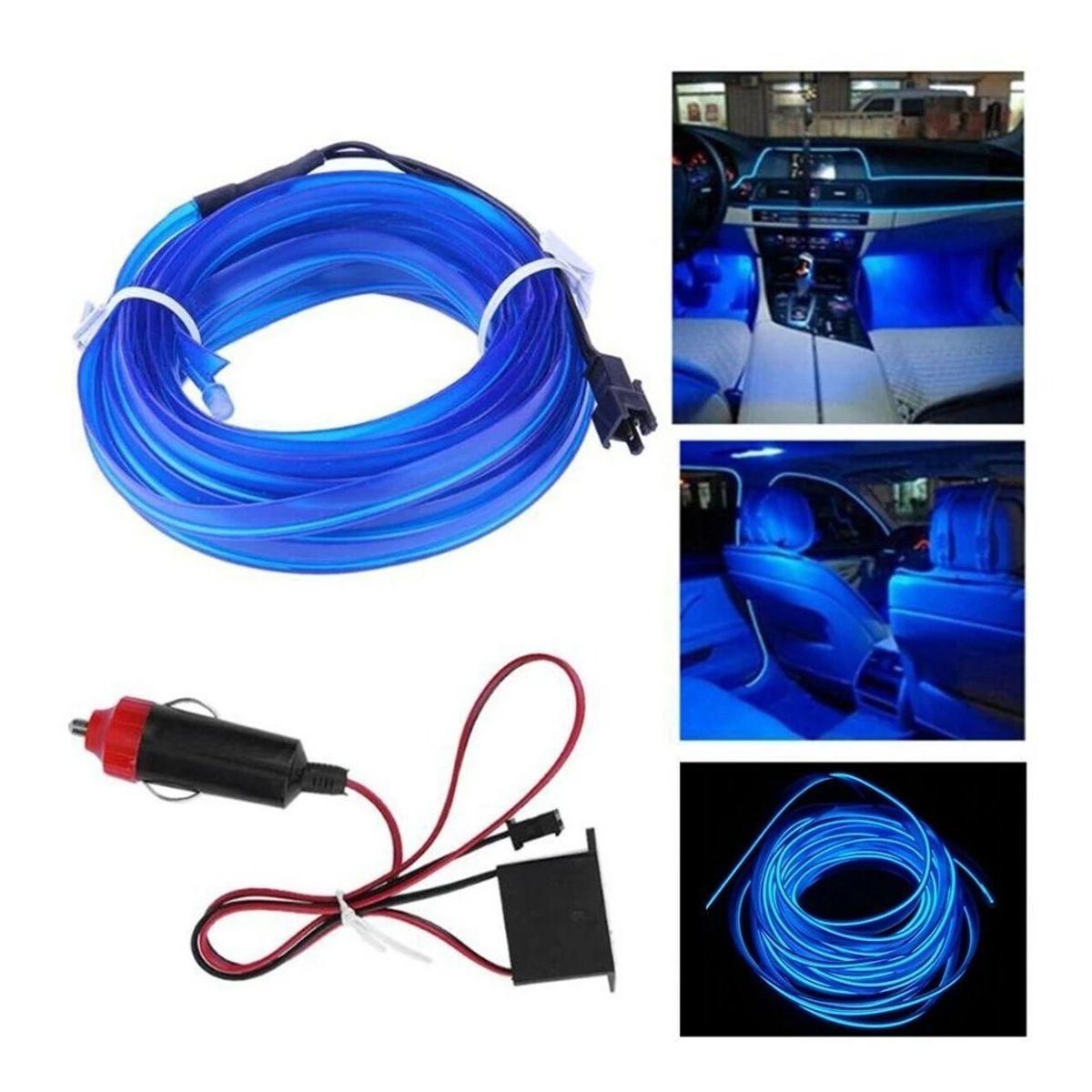 GENERICO - Hilo Neon Decorativo Luz Led 3Mt Interior Auto Tuning BLUE