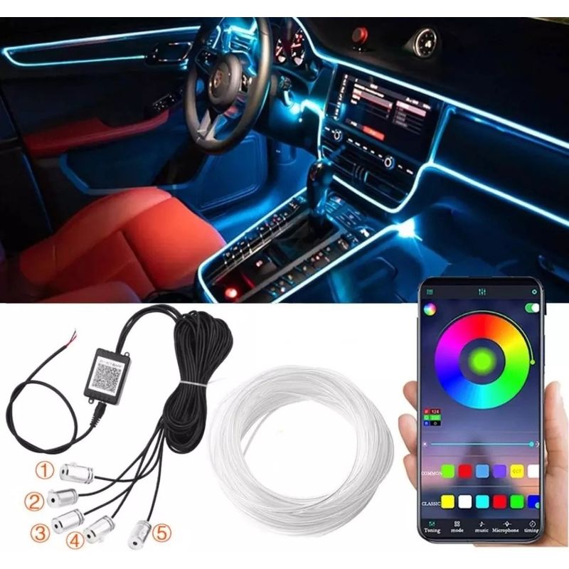 GENERICO - Hilo Neon Decorativo Con Luz Rgb 5 Led Bluetooth App Auto