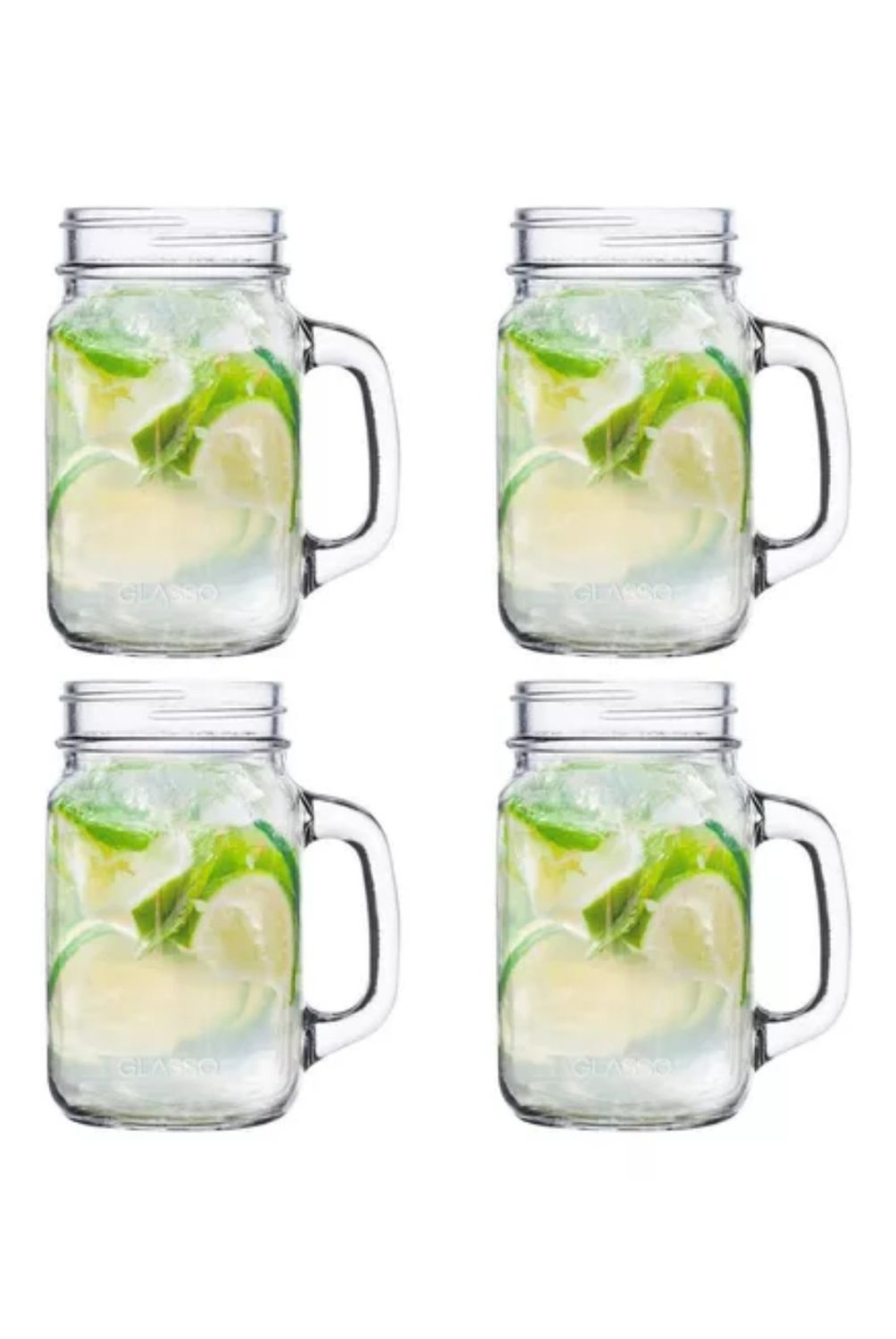 GLASSO Set 4 Vasos Mason Mojitos Jarra Malteadas Vidrio Glasso