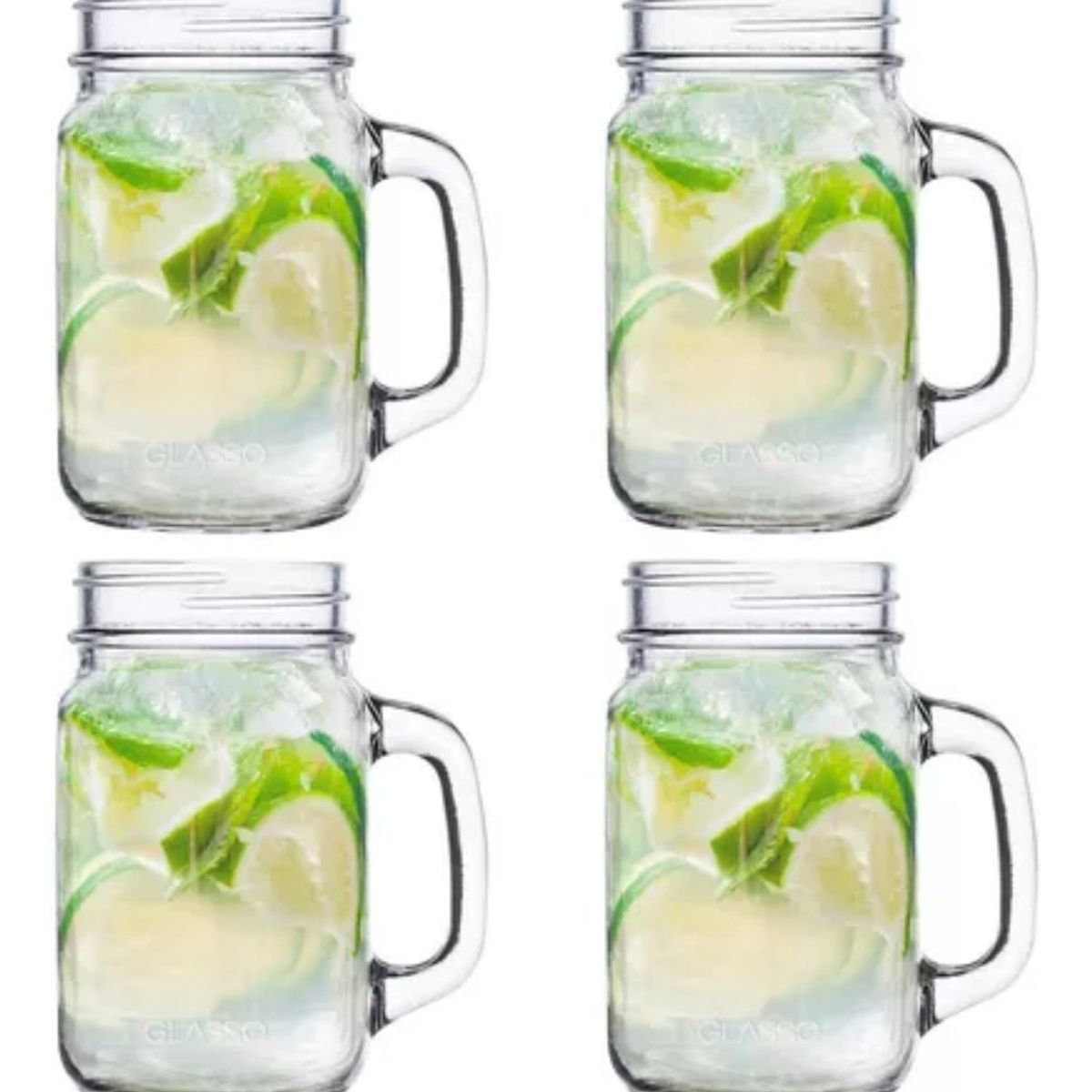 GLASSO - Set 4 Vasos Mason Mojitos Jarra Malteadas Vidrio Glasso