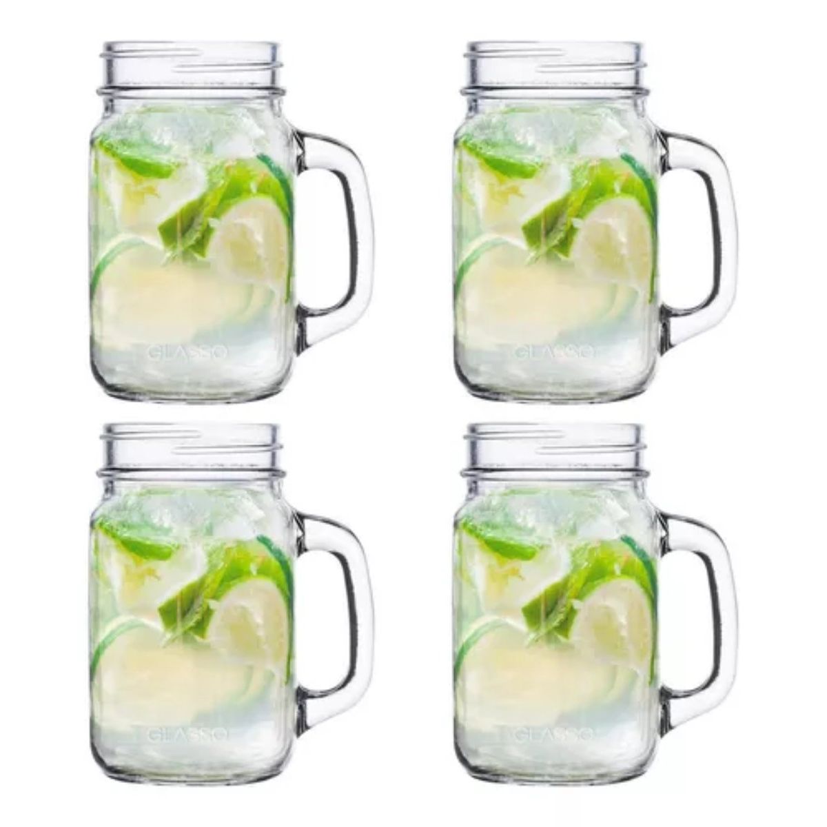 GLASSO - Set 4 Vasos Mason Mojitos Jarra Malteadas Vidrio Glasso