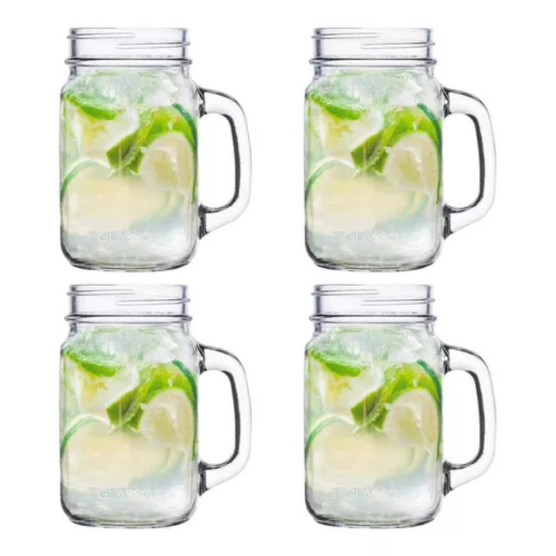 GLASSO - Set 4 Vasos Mason Mojitos Jarra Malteadas Vidrio Glasso