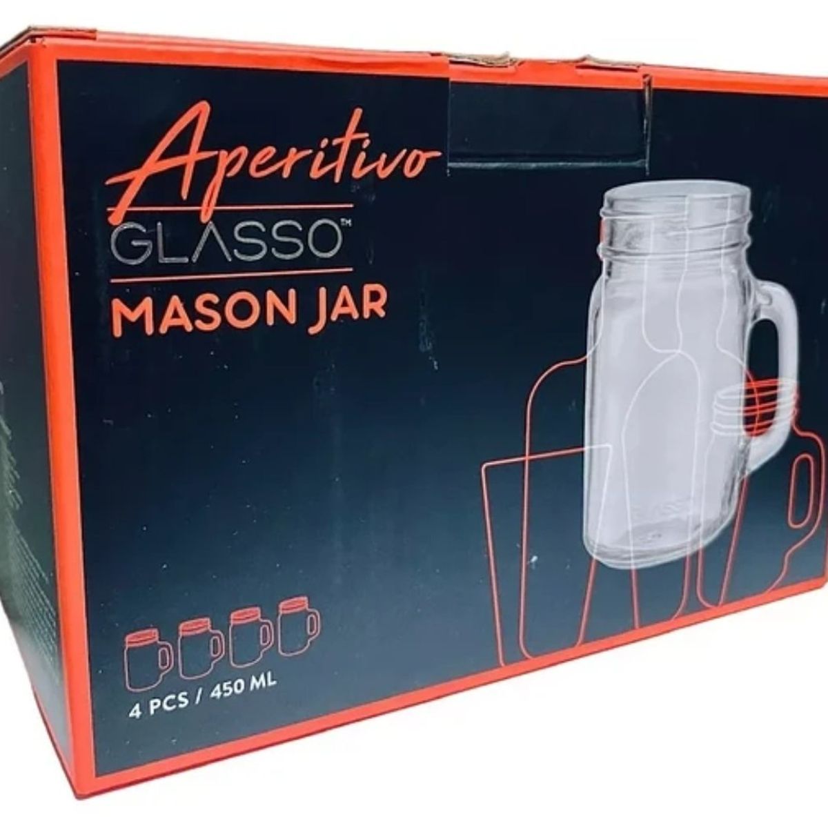GLASSO - Set 4 Vasos Mason Mojitos Jarra Malteadas Vidrio Glasso