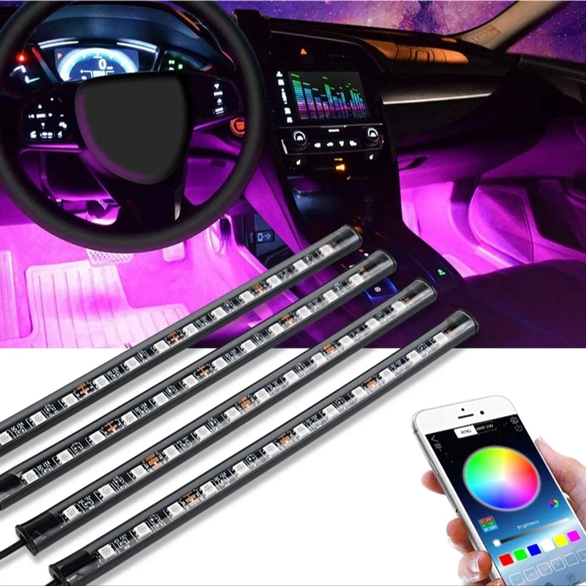 GENERICO - Tira X4 Luz Led De Piso Interior Bluetooth Auto Tunning