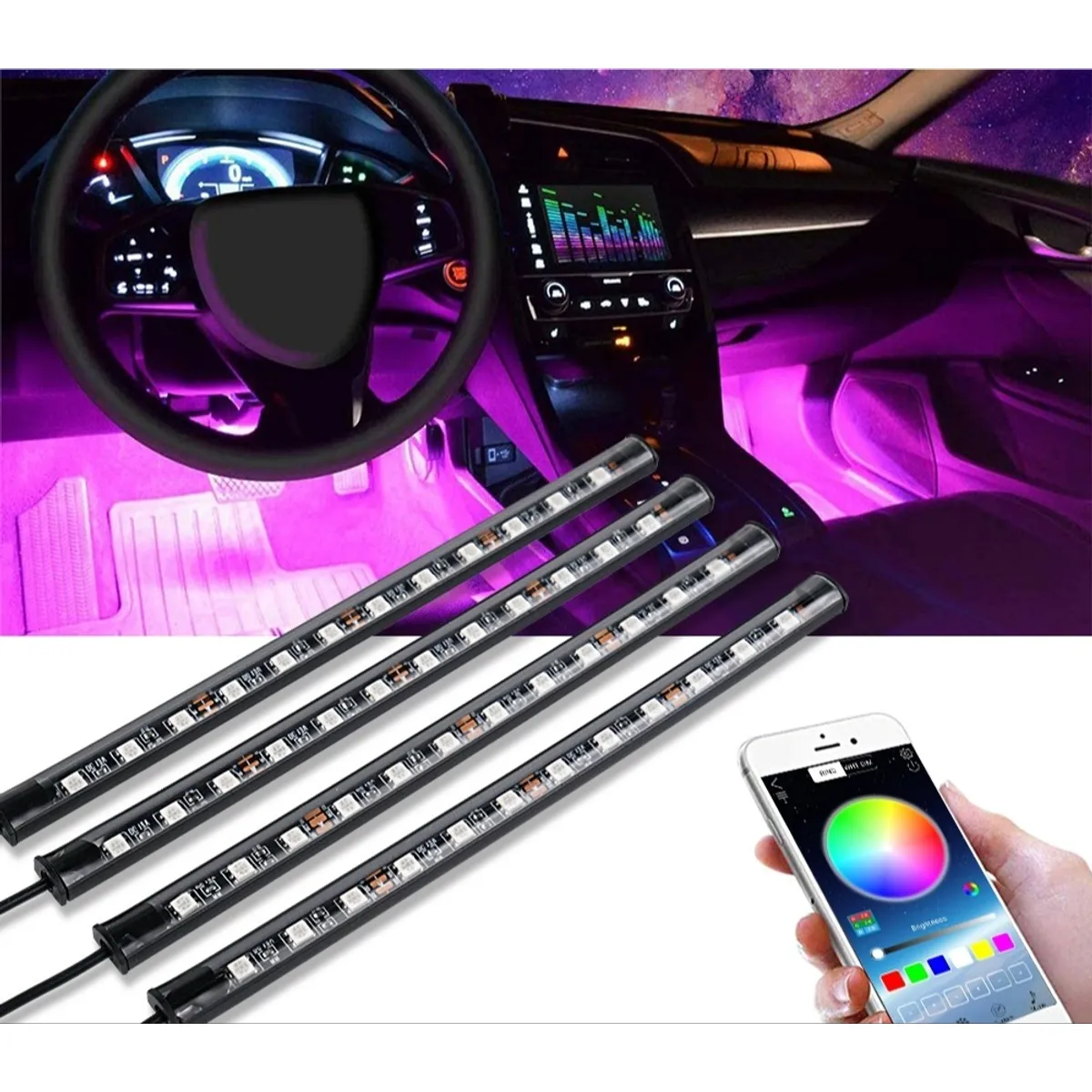GENERICO - Tira X4 Luz Led De Piso Interior Bluetooth Auto Tunning