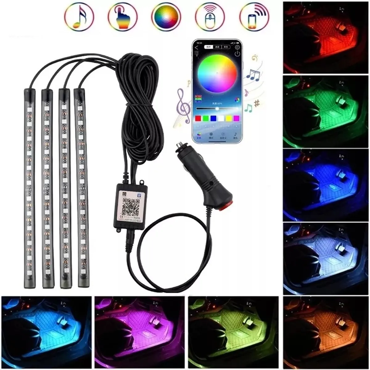 GENERICO - Tira X4 Luz Led De Piso Interior Bluetooth Auto Tunning