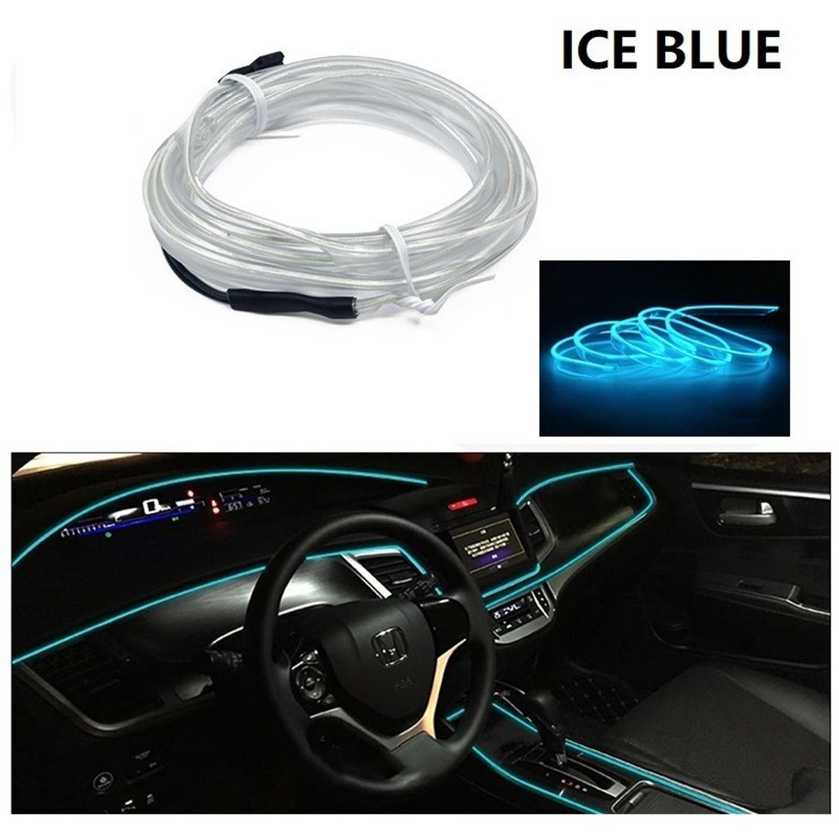 GENERICO - Hilo Neon Decorativo Luz Led 3M Interior Auto Tuning ICEBLUE