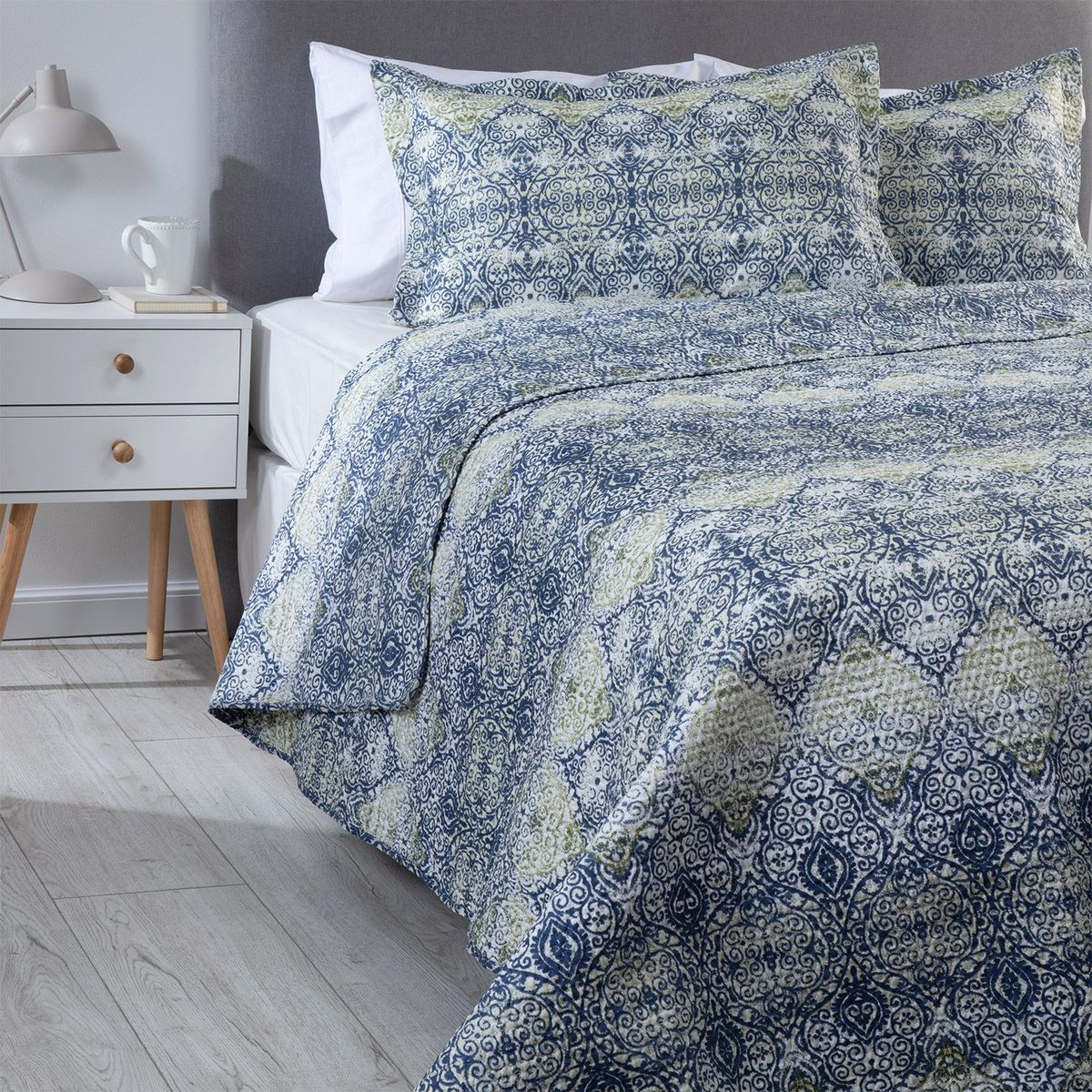 ZAHR - CUBRECAMA ESTAMPADO AZUL 2 PLAZAS