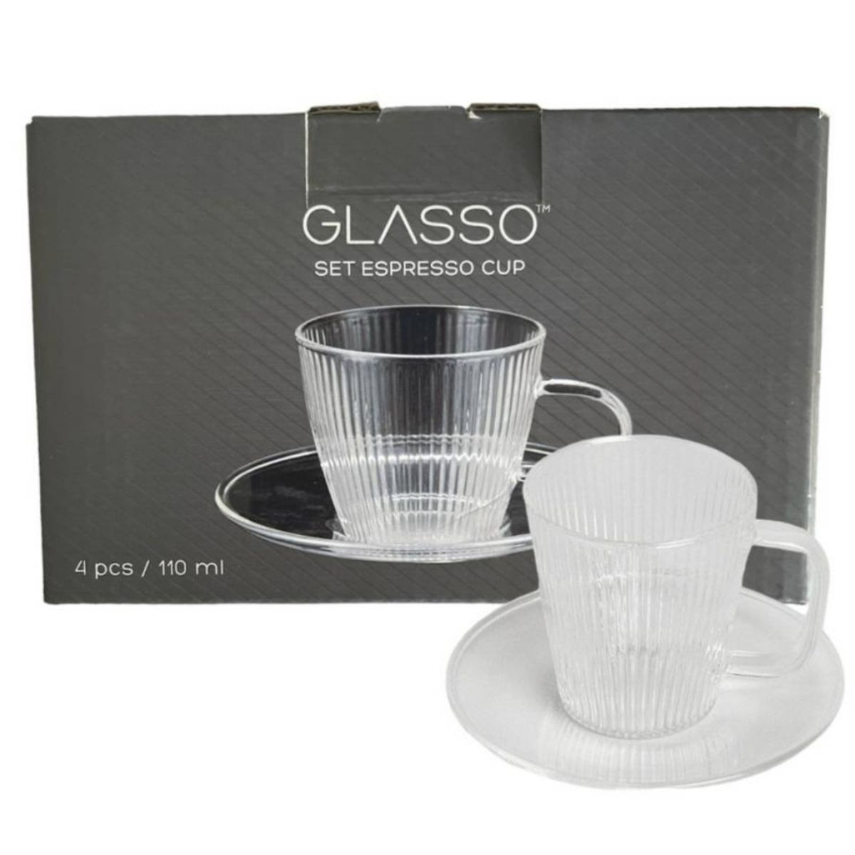 GLASSO - Set 4 Tazas Con Plato Espresso para Té o Café Glasso