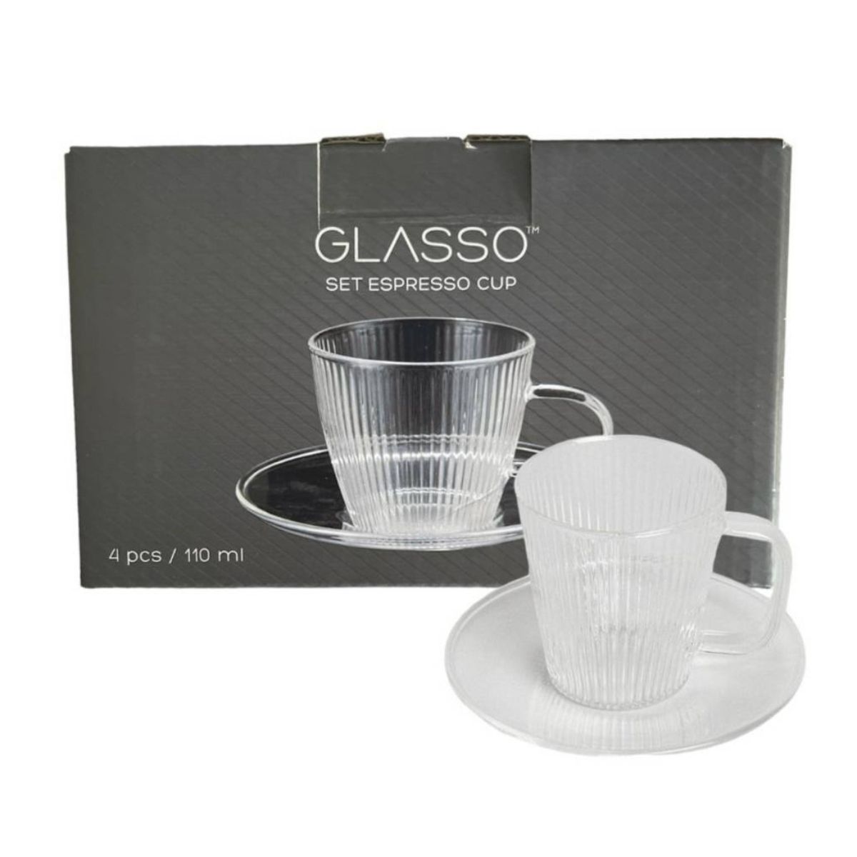 GLASSO - Set 4 Tazas Con Plato Espresso para Té o Café Glasso