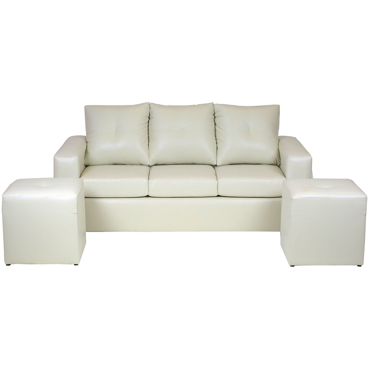 MUEBLES AMERICA - Living Emilia Sofá 3 Cuerpos 2 Pouf Pu Beige