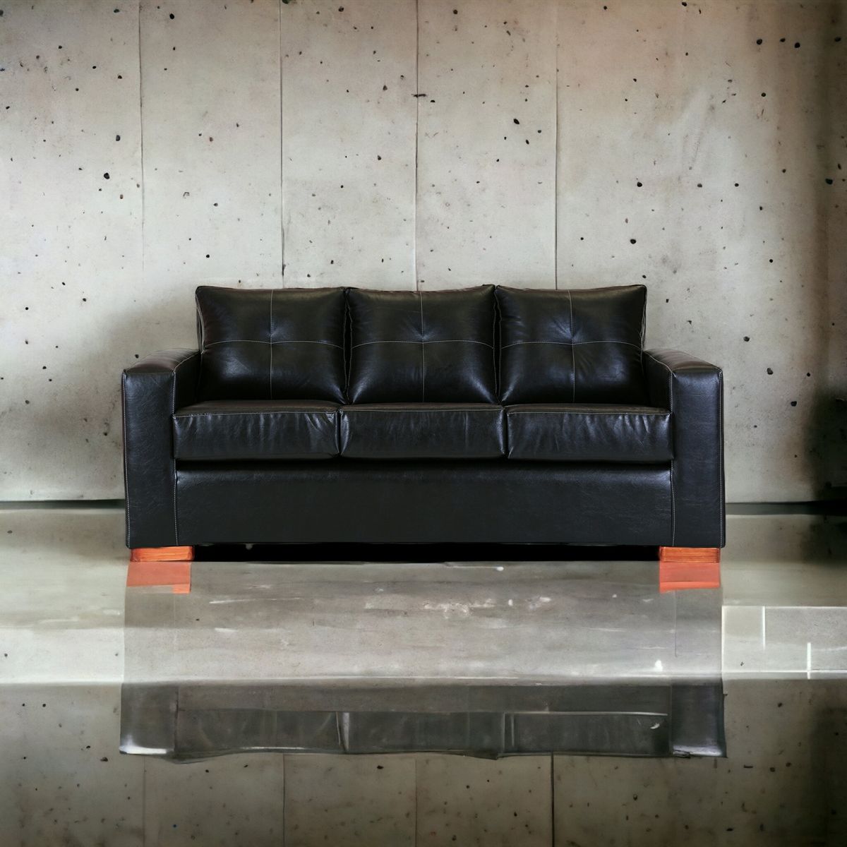 MUEBLES AMERICA - Sofá Franco 3 Cuerpos Cuero Sintético Negro