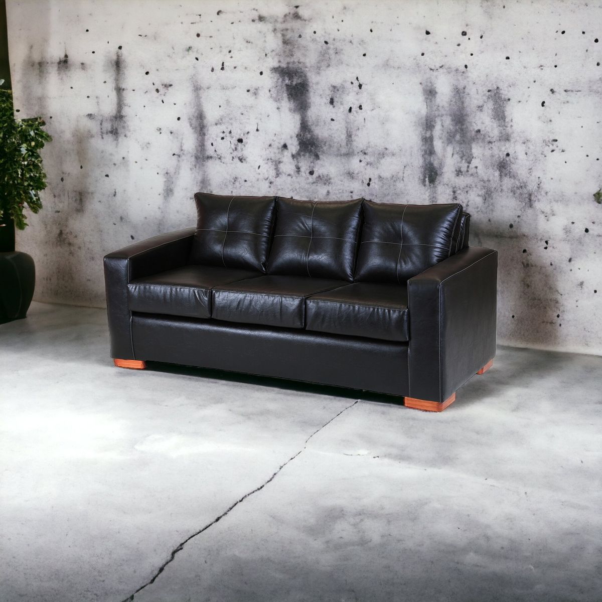 MUEBLES AMERICA - Sofá Franco 3 Cuerpos Cuero Sintético Negro