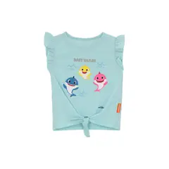 BABY SHARK - Polera Manga Corta Celeste Con Nudo