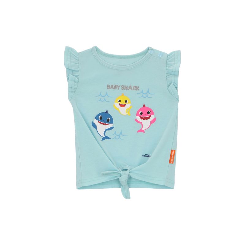BABY SHARK - Polera Manga Corta Baby Shark Celeste Con Nudo
