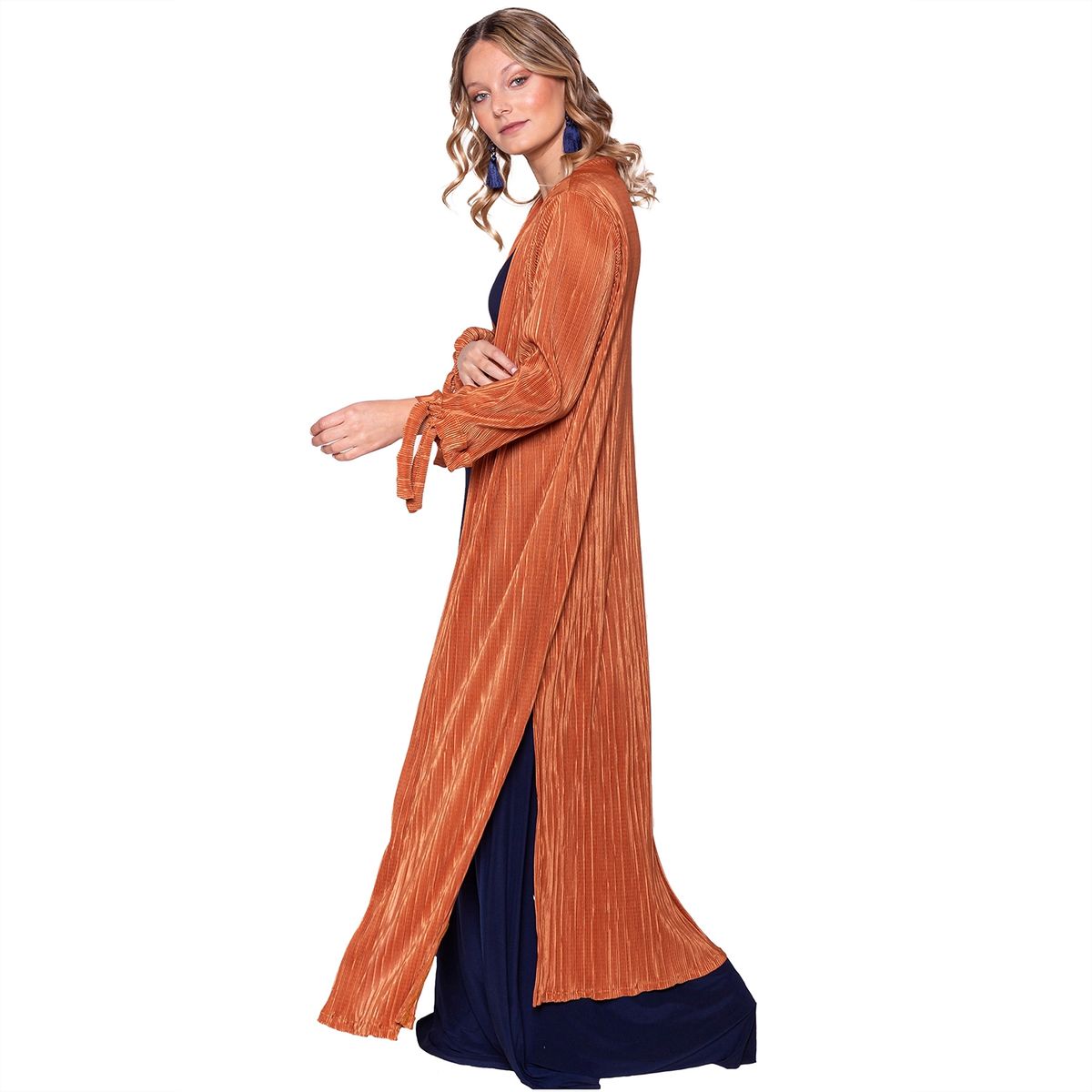 MARIA PASKARO - Tapado Kimono Largo Verona Camel Plisado Maria Paskaro - Café Claro