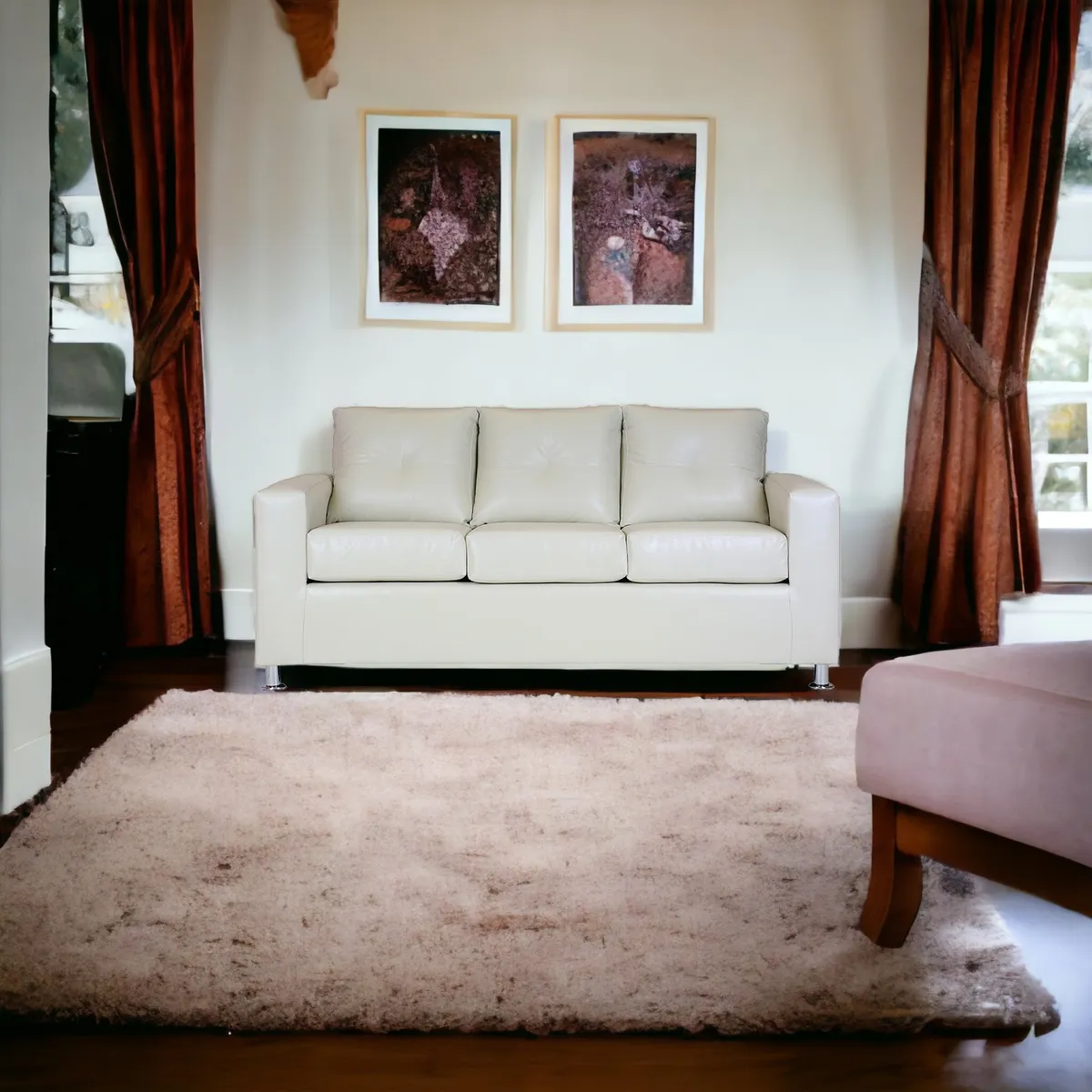 MUEBLES AMERICA - Sofá George 3 Cuerpos Cuero Sintético Beige